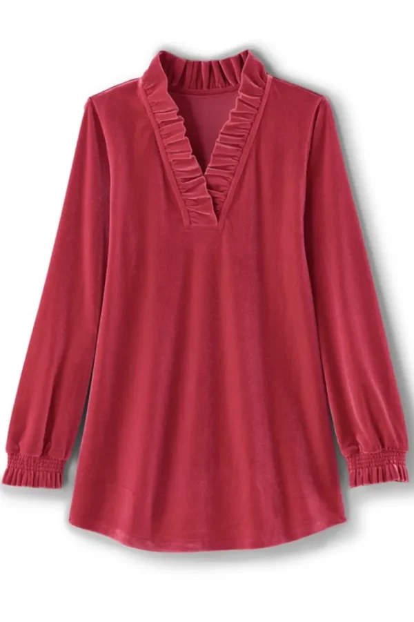 Soft Surroundings Marlee Ruffle Velvet Top- Tops