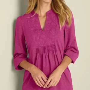 Soft Surroundings Mikaela Embroidered 3/4 Sleeve Tunic- Tops | Tunics & Leggings