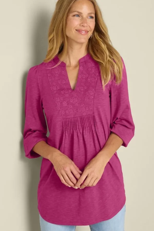 Soft Surroundings Mikaela Embroidered 3/4 Sleeve Tunic- Tops | Tunics & Leggings