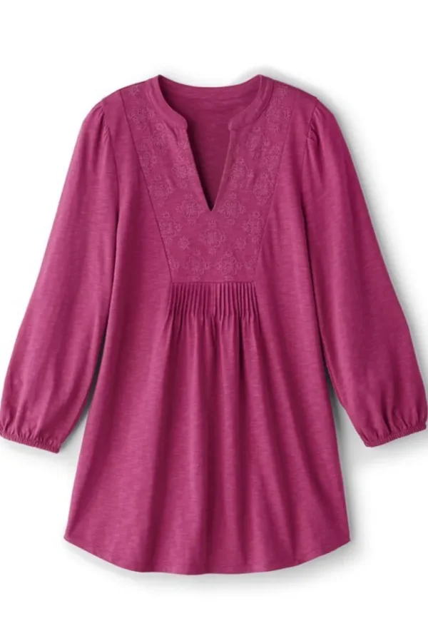 Soft Surroundings Mikaela Embroidered 3/4 Sleeve Tunic- Tops | Tunics & Leggings