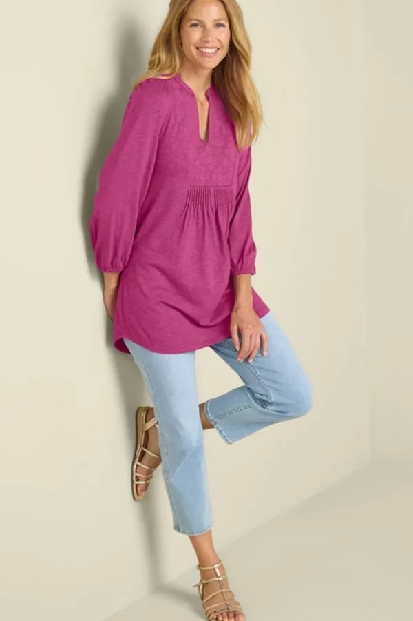 Soft Surroundings Mikaela Embroidered 3/4 Sleeve Tunic- Tops | Tunics & Leggings