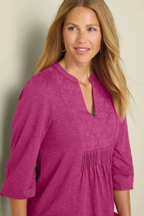 Soft Surroundings Mikaela Embroidered 3/4 Sleeve Tunic- Tops | Tunics & Leggings