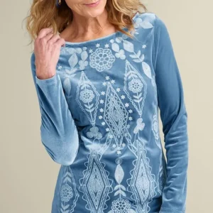 Soft Surroundings Nori Embroidered Velvet Tunic- Tops