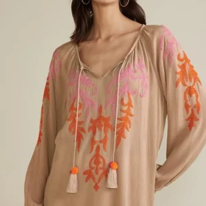 Soft Surroundings Noura Embroidered Gauze Pullover- Tops