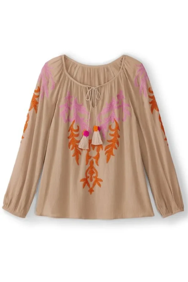 Soft Surroundings Noura Embroidered Gauze Pullover- Tops