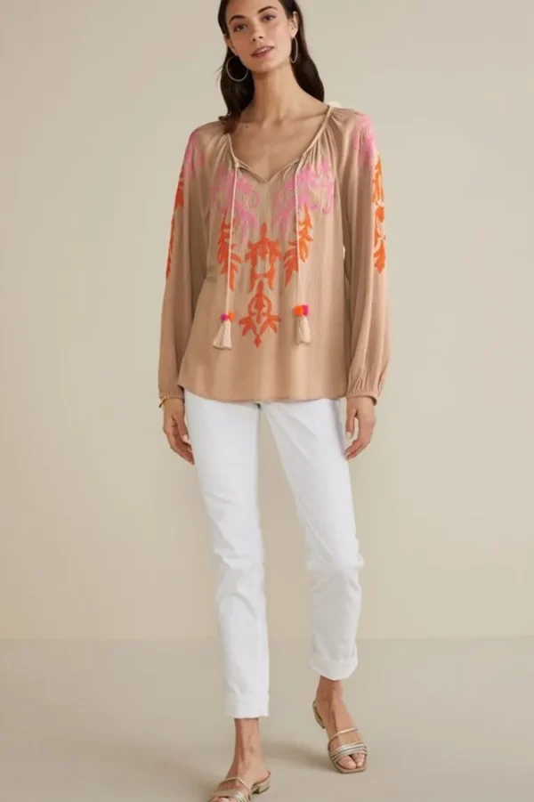 Soft Surroundings Noura Embroidered Gauze Pullover- Tops