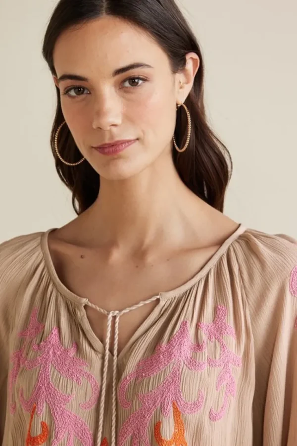 Soft Surroundings Noura Embroidered Gauze Pullover- Tops