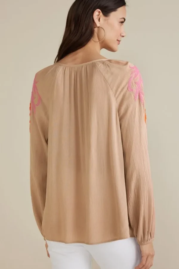 Soft Surroundings Noura Embroidered Gauze Pullover- Tops