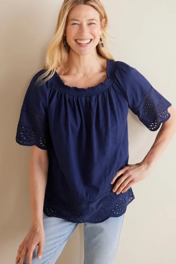 Soft Surroundings Rahma Eyelet Trimmed Tee- Tops