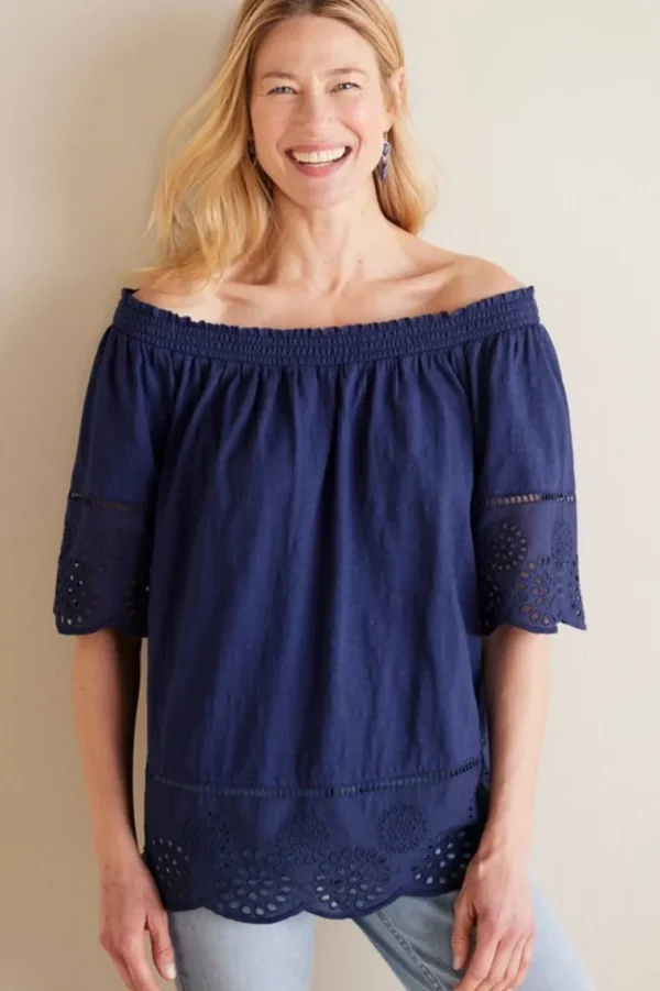 Soft Surroundings Rahma Eyelet Trimmed Tee- Tops