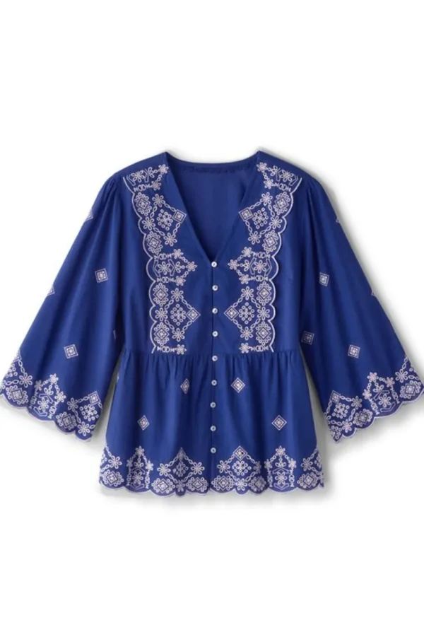 Soft Surroundings Shona Embroidered Top- Tops