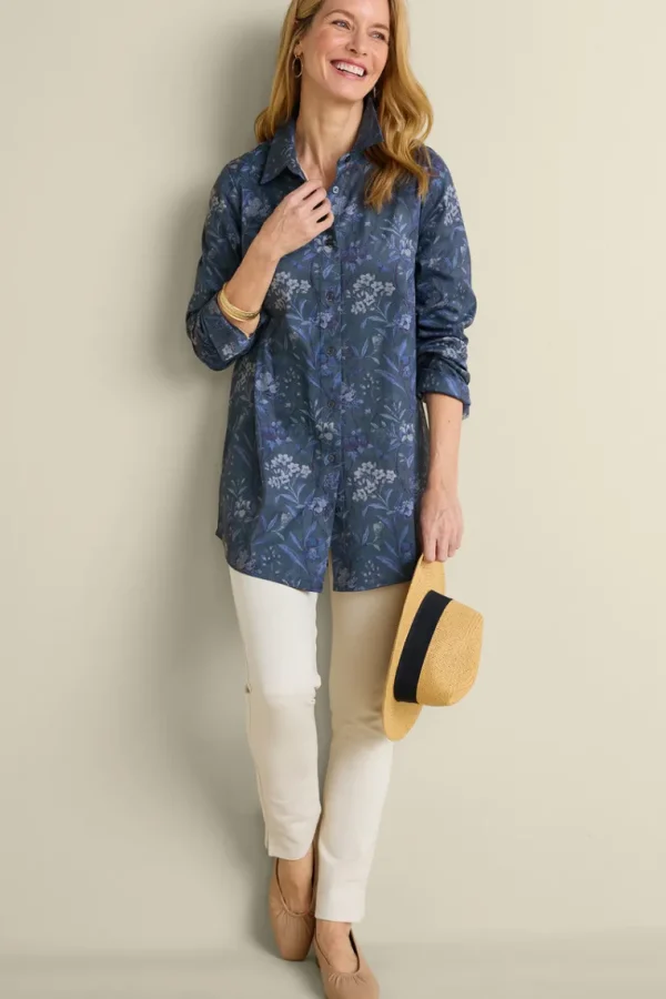 Soft Surroundings Stretch Faux Suede Boyfriend Tunic Shirt- Tops