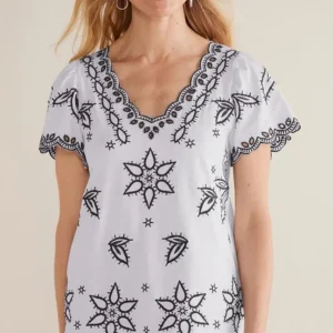 Soft Surroundings Teres Embroidered Tee- Tops