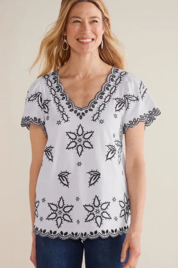 Soft Surroundings Teres Embroidered Tee- Tops