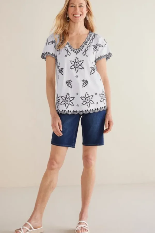 Soft Surroundings Teres Embroidered Tee- Tops