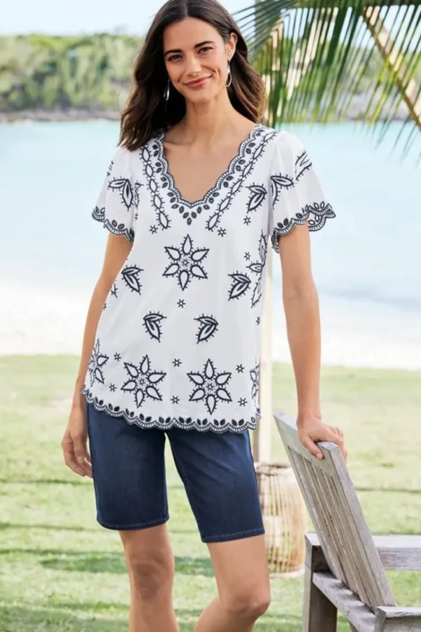 Soft Surroundings Teres Embroidered Tee- Tops