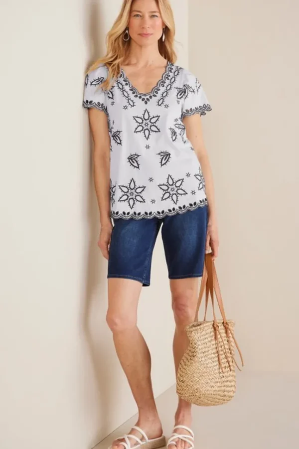 Soft Surroundings Teres Embroidered Tee- Tops