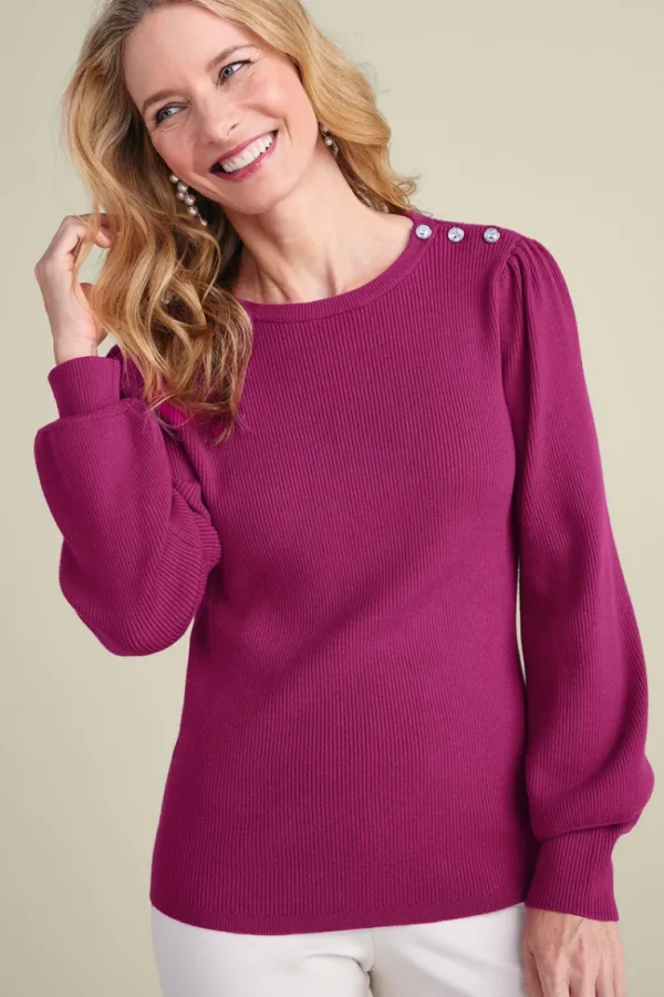 Soft Surroundings Tyla Button Shoulder Sweater- Tops | Sweaters & Cardigans