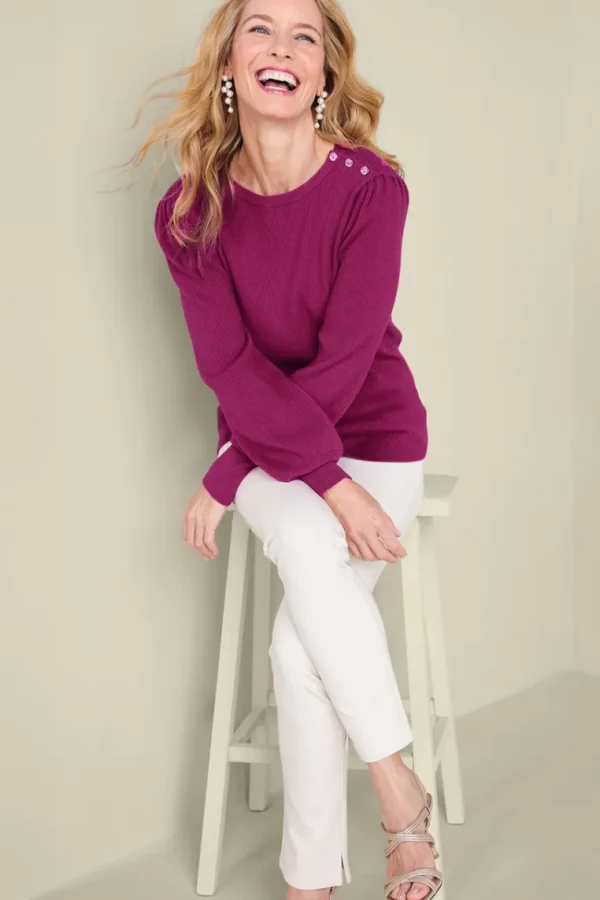 Soft Surroundings Tyla Button Shoulder Sweater- Tops | Sweaters & Cardigans