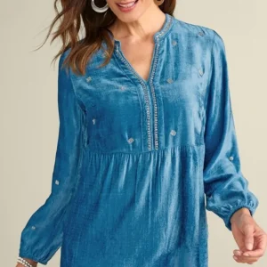 Soft Surroundings Verna Embellished Velvet Tunic- Tops