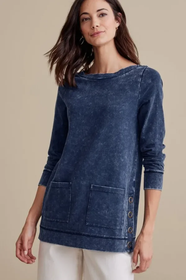 Soft Surroundings Washed Make It Snappy Pullover- Tops