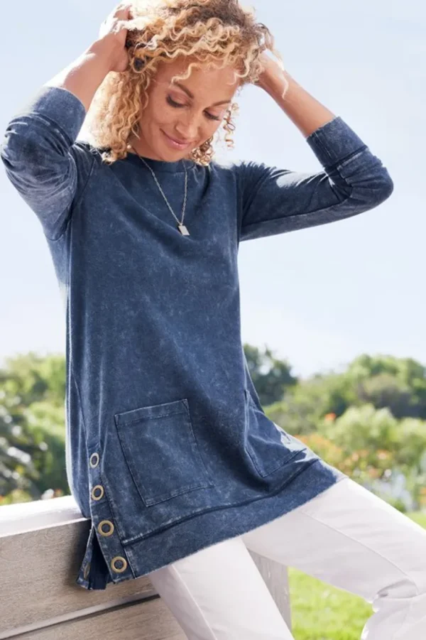 Soft Surroundings Washed Make It Snappy Pullover- Tops