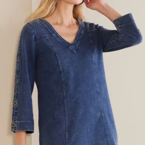 Soft Surroundings Wilma Washed Knit Denim Tunic- Tops | Tunics & Leggings